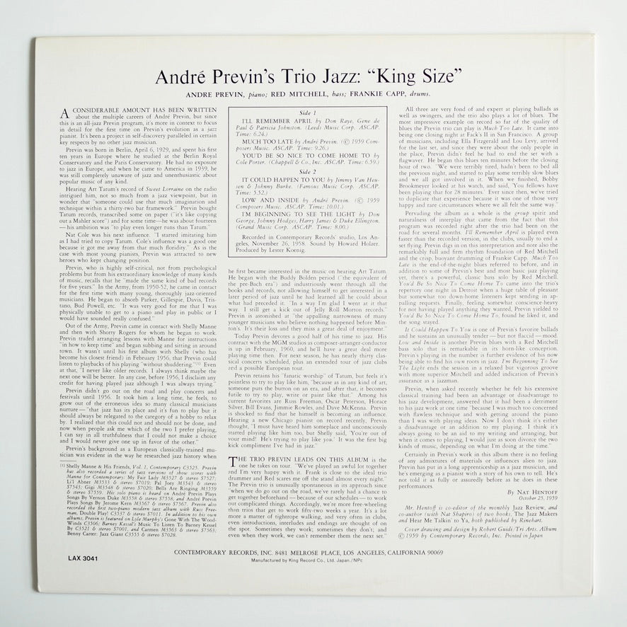 ANDRÉ PREVIN'S TRIO JAZZ - KING SIZE［used］